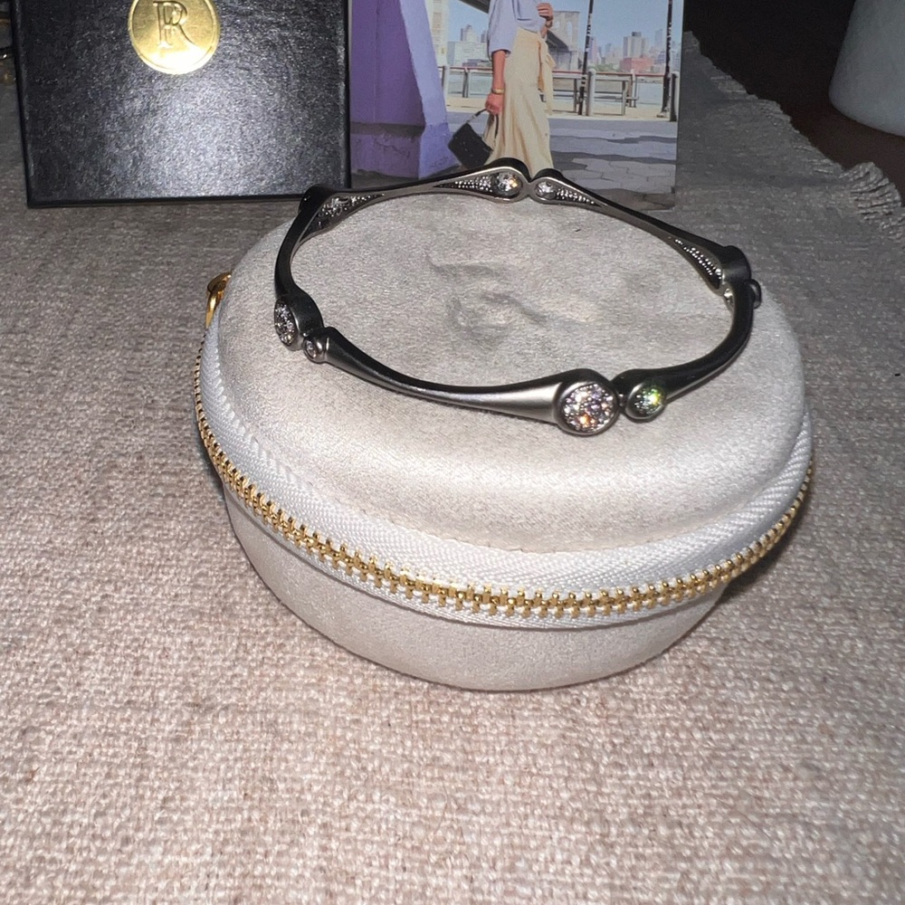 Freida Rothman matte Black slide on bangle with Crystal Accents